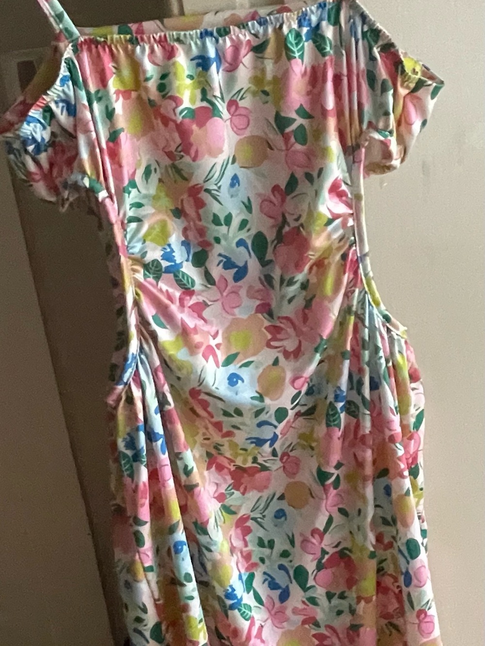 Floral Cold-Shoulder Sundress in Pastel Pink & Yellow